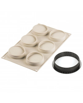 GLAM Tart-Set Perforierter Rand + Silikonform 7 cm Set mit 6 Stück. Torten