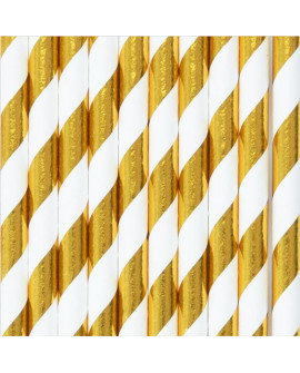 Słomki papierowe 10 szt. Złote Paski metaliczne