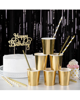 Słomki papierowe 10 szt. Złote Paski metaliczne