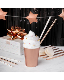 Słomki papierowe 10 szt. Różowe Złoto Gwiazdki 
metaliczne