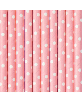 Papierstrohhalme 10 Stk. Rosa mit Polka Dots