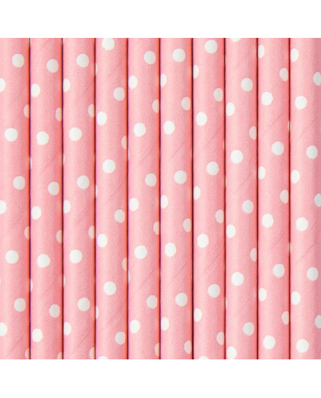 Papierstrohhalme 10 Stk. Rosa mit Polka Dots