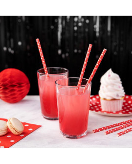 Słomki papierowe 10 szt. Czerwone w groszki