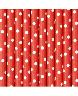 Słomki papierowe 10 szt. Czerwone w groszki