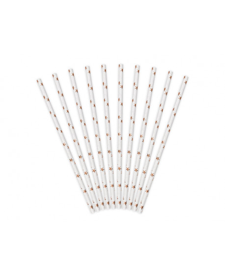 Paper straws 10 pcs. WHITE WITH PINK STARS