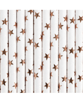 Słomki papierowe 10 szt. BIAŁE W GWIAZDKI RÓŻOWE