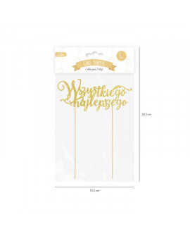 Topper Wszystkiego Najlepszego Złoty Brokatowy Ozdoba na tort