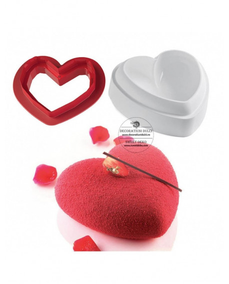 Forma silikonowa 3D Silikomart Amore 14 cm + wykrawaczka Serce tort musowy