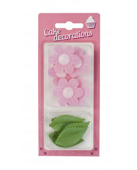 Wafer FLOWERS pink with leaves 12 pcs waffle Forget-me-nots