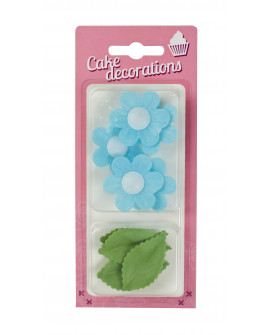 Wafer FLOWERS blue with leaves 12 pcs waffle Forget-me-nots