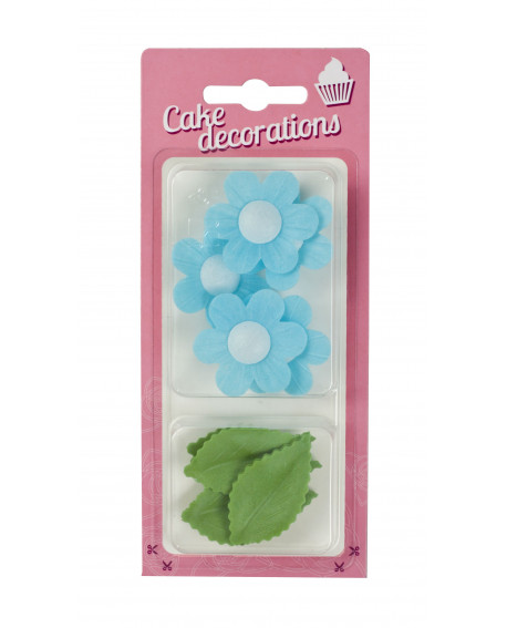Wafer FLOWERS blue with leaves 12 pcs waffle Forget-me-nots