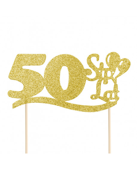 Tortenaufsatz „Alles Gute“ 50, Goldglitzer, Tortendekoration