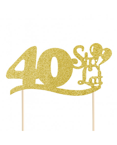 Happy Birthday Topper 40 Gold Glitter Cake Decoration