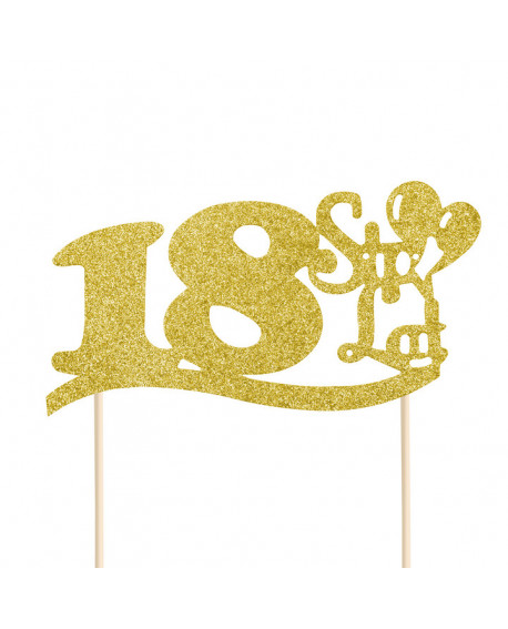 Topper 18 zlatých třpytivých ozdob na dort k narozeninám