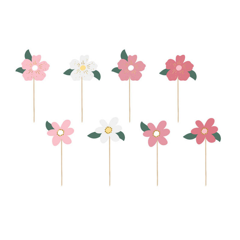 Topper Kwiaty Ozdoba na tort 8 szt.