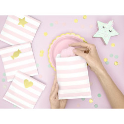 Torebeczki na słodycze Yummy 6 szt. jasno różowe + złota naklejka