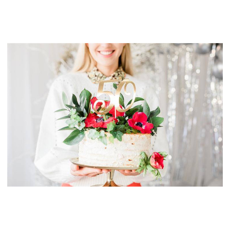 Topper 50 Złoty Ozdoba na tort