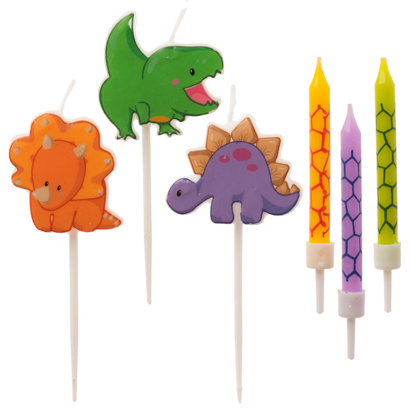 Birthday candles 12 + 3 Dinosaur figures