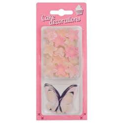 Motyle pastelowe + kwiatki mini ombre 5+25 szt. waflowe