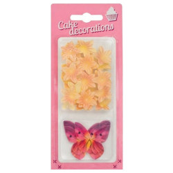 Motyle różowe + kwiatki mini herbaciane 5+25 szt. waflowe