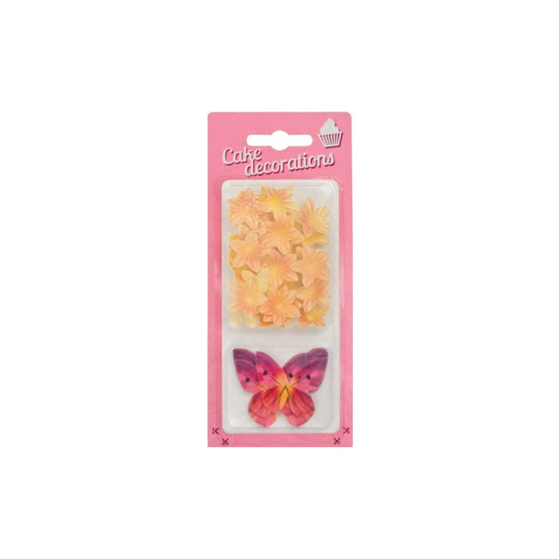 Rosa Schmetterlinge + Mini-Teeblumen 5+25 Stück Waffeln