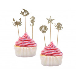 Pikery Podwodny Świat ZŁOTE 6 szt.