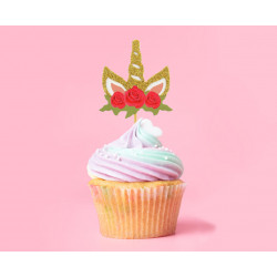 UNICORN cupcake picks with flowers 6 pcs.