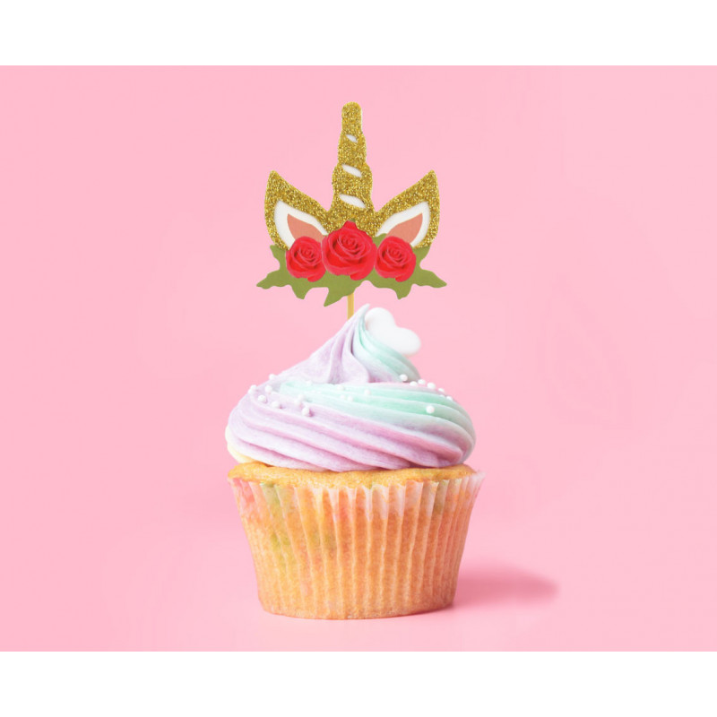 UNICORN cupcake picks with flowers 6 pcs.