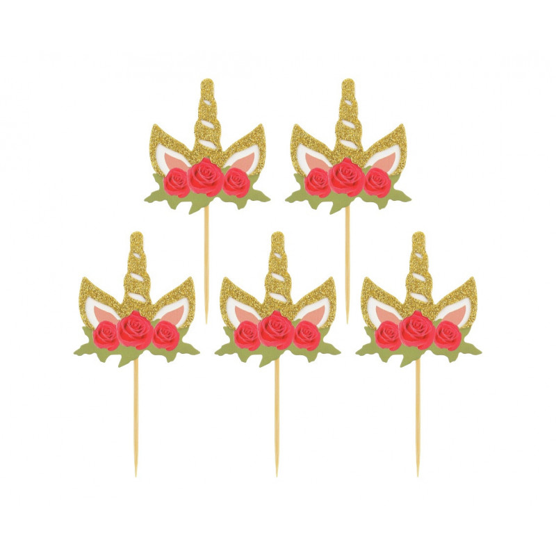 UNICORN cupcake picks with flowers 6 pcs.