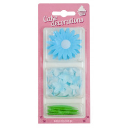 Kwiaty Z Opłatka niebieskie z listkami waflowe Niezapominajki + Mini