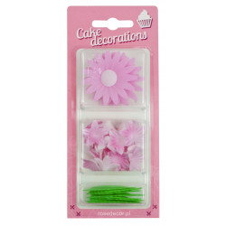 Kwiaty Z Opłatka różowe z listkami waflowe Niezapominajki + Mini