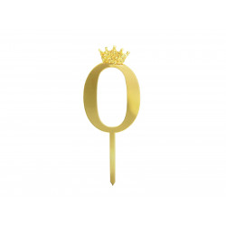 Topper Cyfra 0 z koroną Ozdoba na tort Złoty Pleksi