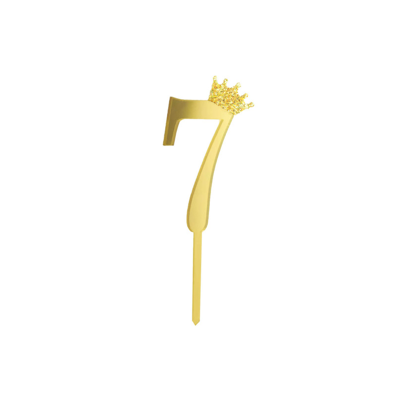 Topper Cyfra 7 z koroną Ozdoba na tort Złoty Pleksi