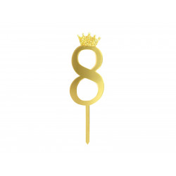 Topper Cyfra 8 z koroną Ozdoba na tort Złoty Pleksi