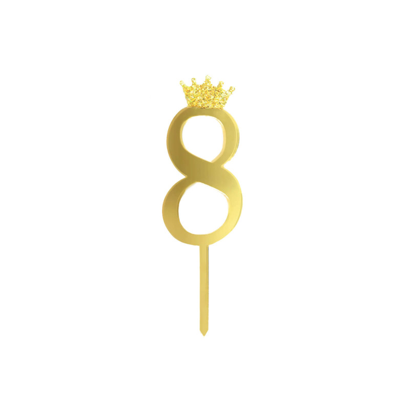 Topper Cyfra 8 z koroną Ozdoba na tort Złoty Pleksi