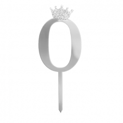 Topper Cyfra 0 z koroną Ozdoba na tort Srebrny Pleksi