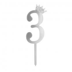 Topper Cyfra 3 z koroną Ozdoba na tort Srebrny Pleksi