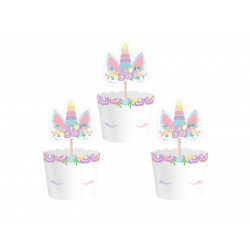Pikery Jednorożec Unicorn + owijki do babeczek 6 szt.