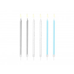 Świeczki urodzinowe 6 szt. Błękitne Srebrne