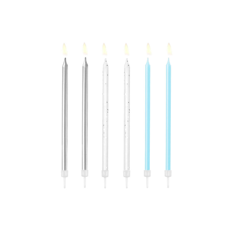 Świeczki urodzinowe 6 szt. Błękitne Srebrne