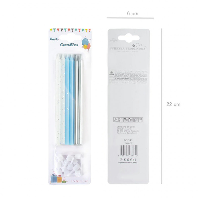 Świeczki urodzinowe 6 szt. Błękitne Srebrne