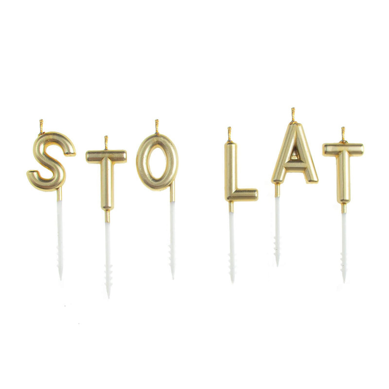 Świeczki urodzinowe napis STO LAT złote