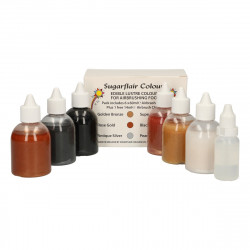 Barwniki do aerografu Sugarflair METALICZNE ZESTAW 6 x 60 ml +...