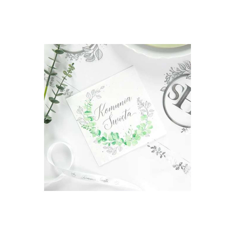 Serwetki Komunia Eukaliptus Srebrny Napis 10 szt.