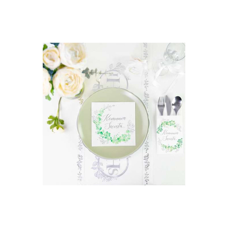 Serwetki Komunia Eukaliptus Srebrny Napis 10 szt.