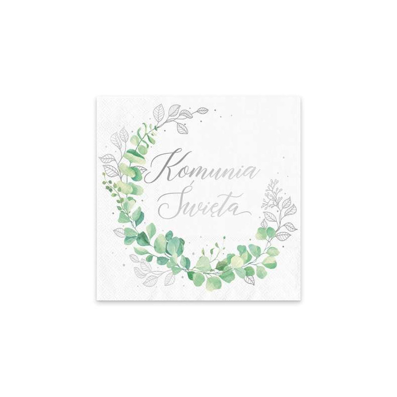Serwetki Komunia Eukaliptus Srebrny Napis 10 szt.