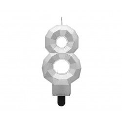 Świeczka cyferka DIAMENT Srebrna 8