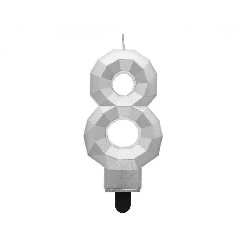 Świeczka cyferka DIAMENT Srebrna 8