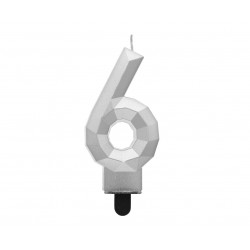 Świeczka cyferka DIAMENT Srebrna 6