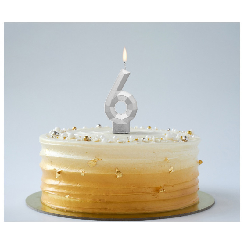 Świeczka cyferka DIAMENT Srebrna 6